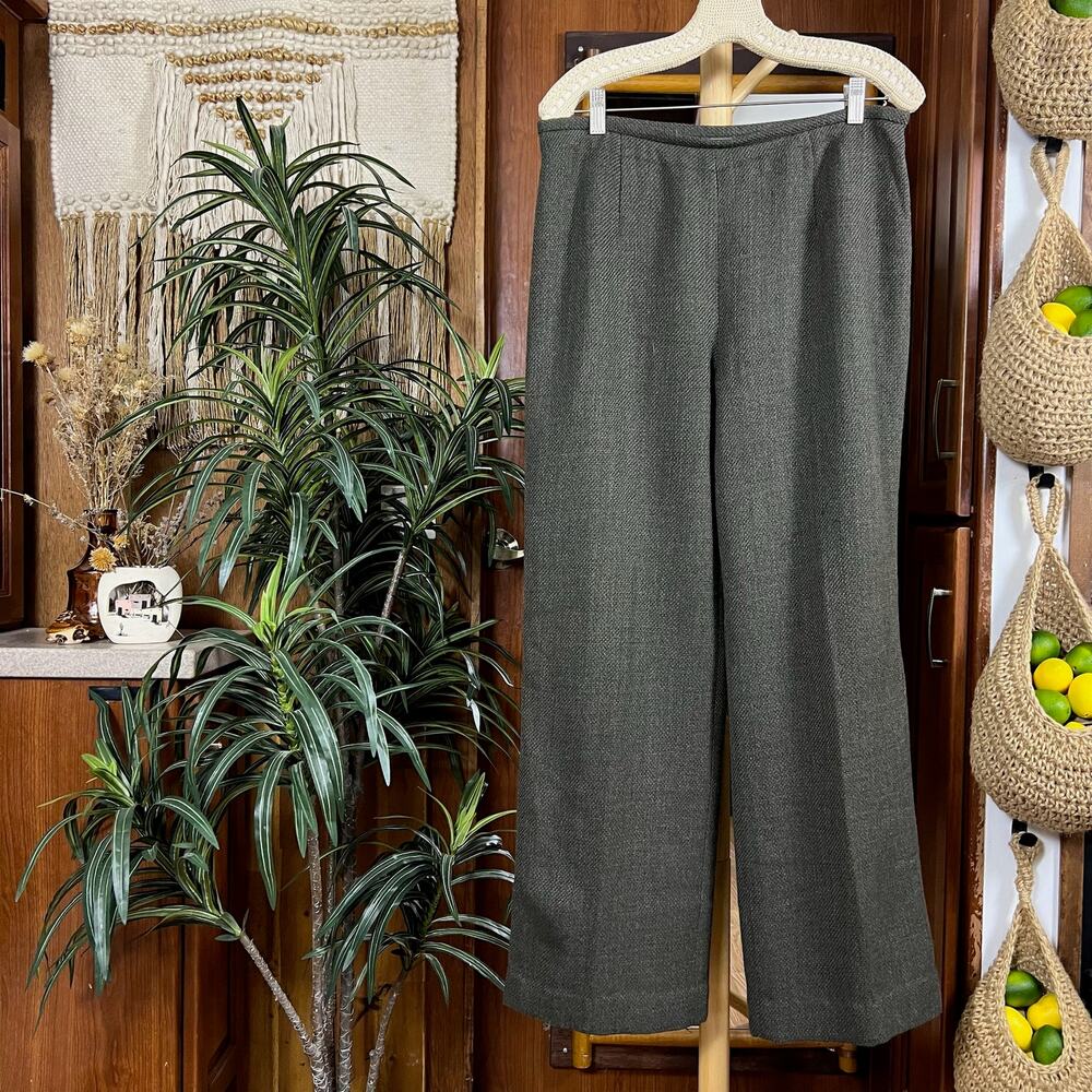 Vintage Wool Wide Leg Trousers 12 | Green Tweed High Rise Pants Ann Taylor 90s
